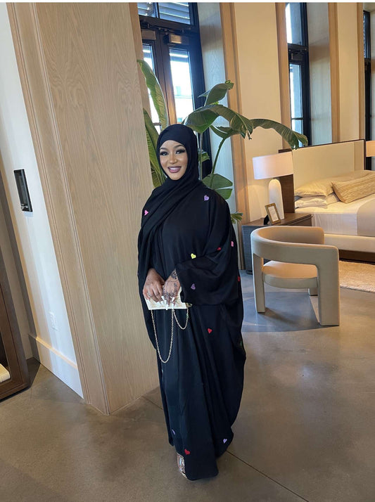 Embroidered Heart Abaya